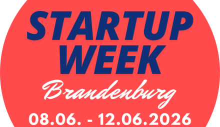Roter Kreis mit Titel, Datum und URL der Veranstaltung