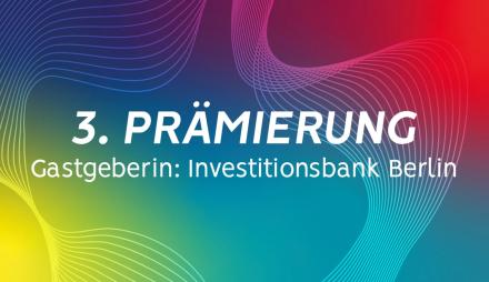 3. Prämierung und Gastgeberin IBB in weißer Schrift auf buntem Hintergrund