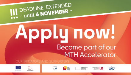 Bewerbungsaufruf auf orangenem Hintergrund mit weißer Logo-Zeile aller Initiatoren und Unterstützer