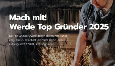 Handwerker im Hintergrund mit Aufruf zur Teilnahme am Wettbewerb