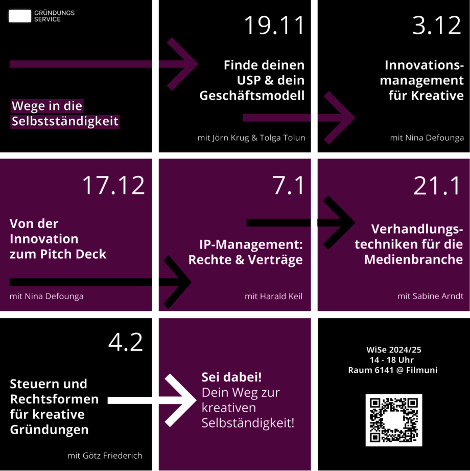 Schwarzer Flyer mit Veranstaltungsdatum und -titel