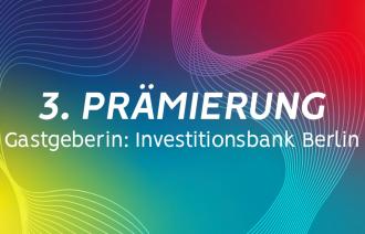 3. Prämierung und Gastgeberin IBB in weißer Schrift auf buntem Hintergrund
