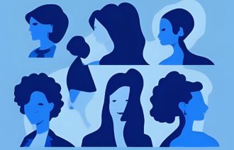 Piktogramm mit mehreren Frauen auf blauem Hintergrund