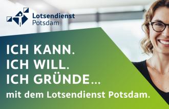 Lächelnde Frau, Lotsendienst Claim und Lotsendienst-Logo