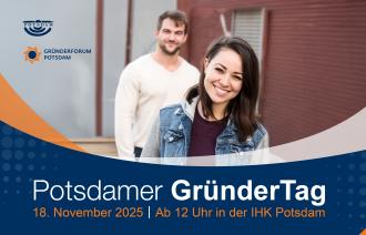 2 Personen lächeln in die Kamera sowie Titel und VBeranstaltungsdatum