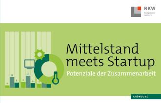Grüner Hintergrund mit Piktogrammen und dem Titel "Mittelstand meets Startup"