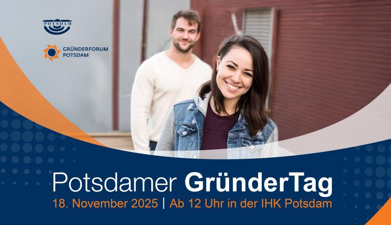 2 Personen lächeln in die Kamera sowie Titel und VBeranstaltungsdatum