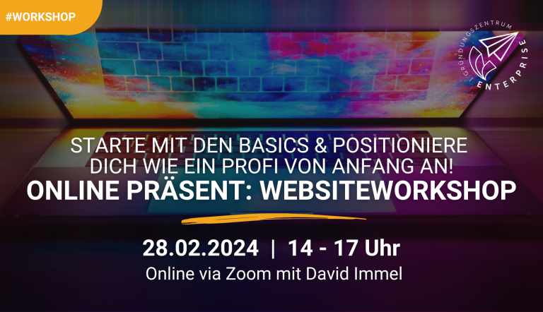Abstrakter Laptop, darüber Veranstaltungsdatum und -titel
