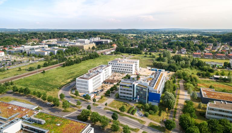 Luftbild vom Potsdam Science Park mit Blick aufs GO:IN und GO:IN 2